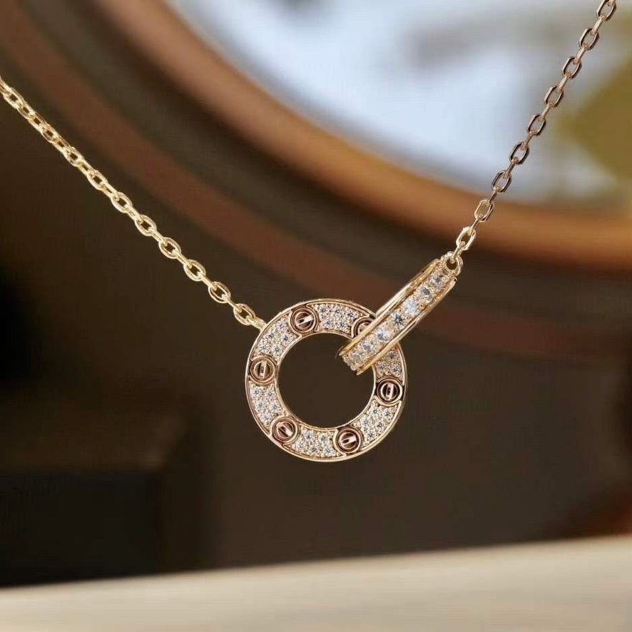 [⭐⭐JeweliWhal]LIEBE 7,6MM HALSKETTE ROSÉGOLD UND SILBER VOLLDIAMANT