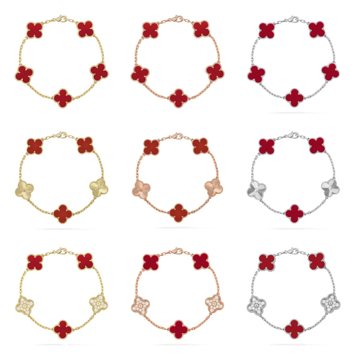 [⭐⭐JeweliWhal] CLOVER 5 MOTIF RED CORNELIAN BRACELET COLLECTION