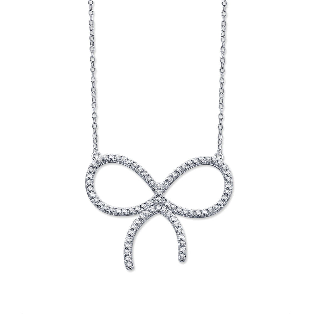 [JeweliWhal]CLAW SET RHODIUM PLATED BOW NECKLACE