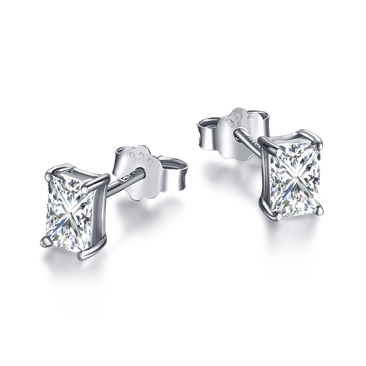 [Manual]Stylish Shiny Rectangular Center Stone Stud Earrings