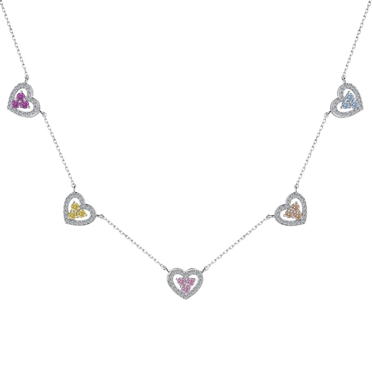 [Manual]Sparkling Five Heart Necklace