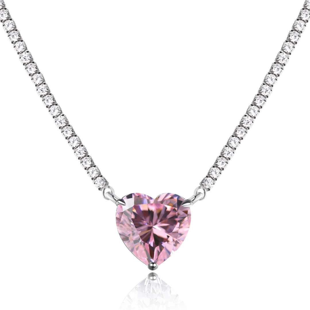 [Manual]8.0 Carat Versatile Colorful Sweet Heart-Shaped Tennis Necklace