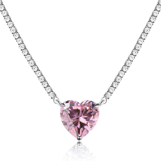 [Manual]8.0 Carat Versatile Colorful Sweet Heart-Shaped Tennis Necklace