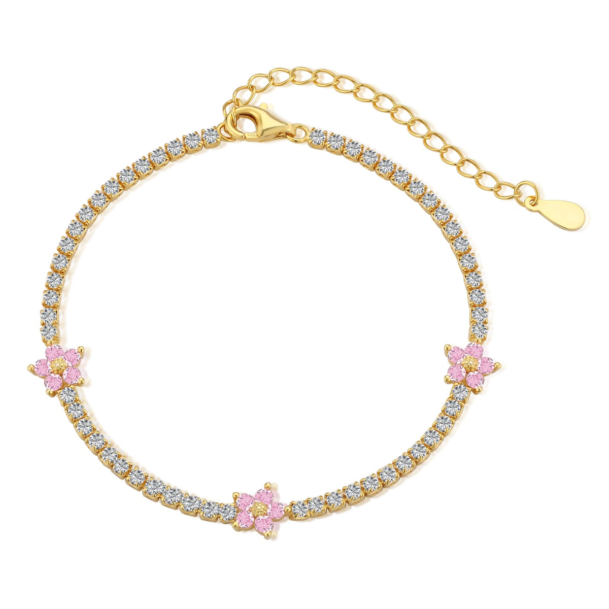 [Manual]Sparkling Flower Shape Tennis Bracelet