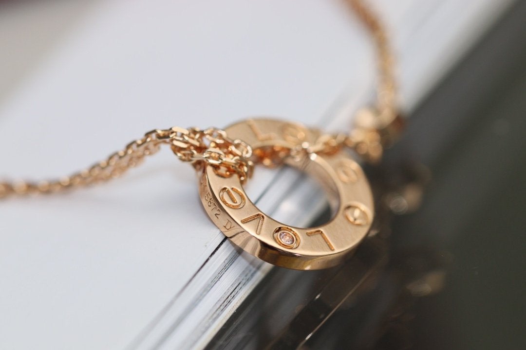 [⭐⭐JeweliWhal]LOVE NECKLACE ADJUSTABLE ROSE GOLD 2 DIAMOND