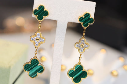 [⭐⭐JeweliWhal]CLOVER EARRINGS GOLD MALACHITE DIAMOND 3 MOTIF