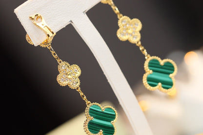 [⭐⭐JeweliWhal]CLOVER EARRINGS GOLD MALACHITE DIAMOND 3 MOTIF