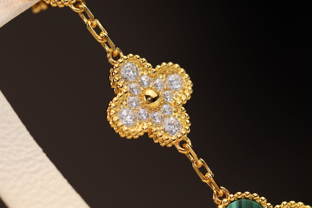 [⭐⭐JeweliWhal]CLOVER EARRINGS GOLD MALACHITE DIAMOND 3 MOTIF