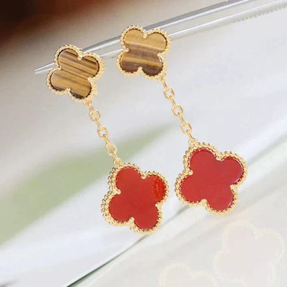 [⭐⭐JeweliWhal]CLOVER  2 MOTIF  TIGER EYE CARNELIAN EARRINGS