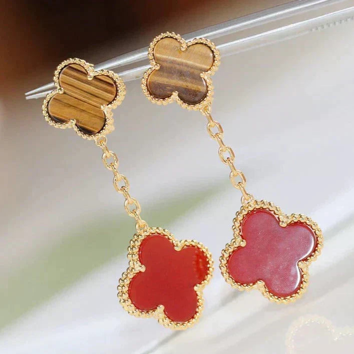 [⭐⭐JeweliWhal]CLOVER  2 MOTIF  TIGER EYE CARNELIAN EARRINGS