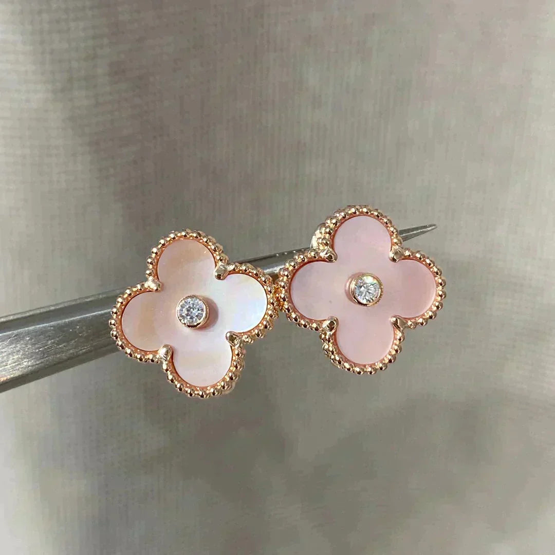 [⭐⭐JeweliWhal]CLOVER MEDIUM 1 MOTIFS  PINK MOP DIAMOND EARRINGS