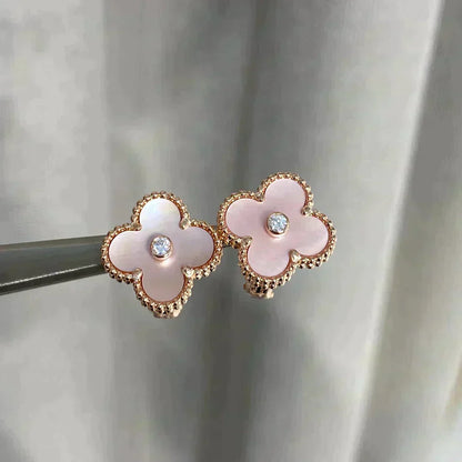 [⭐⭐JeweliWhal]CLOVER MEDIUM 1 MOTIFS  PINK MOP DIAMOND EARRINGS