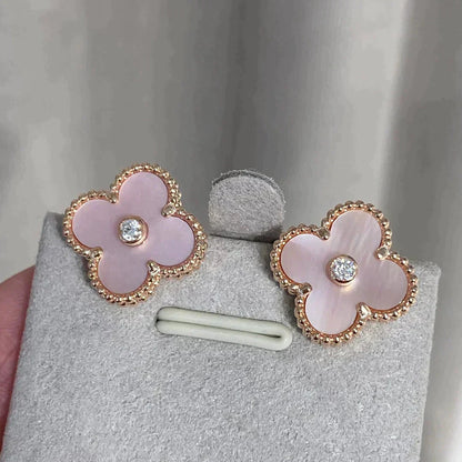 [⭐⭐JeweliWhal]CLOVER MEDIUM 1 MOTIFS  PINK MOP DIAMOND EARRINGS