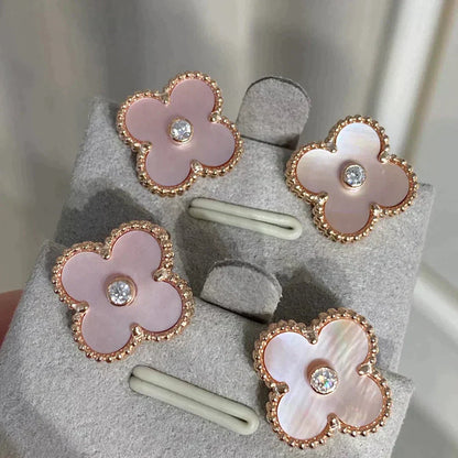 [⭐⭐JeweliWhal]CLOVER MEDIUM 1 MOTIFS  PINK MOP DIAMOND EARRINGS