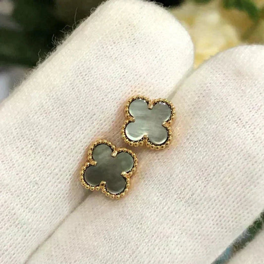[⭐⭐JeweliWhal]CLOVER MINI 9.5MM GRAY MOP EARRINGS