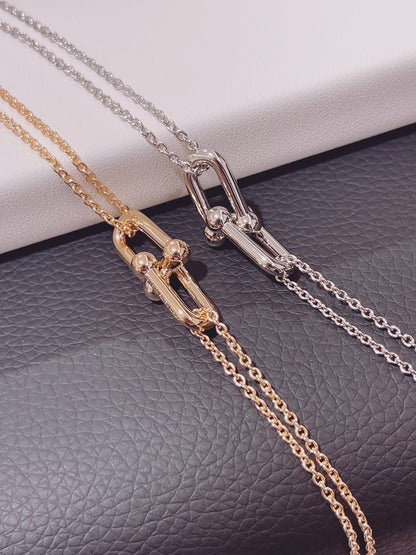 [JeweliWhal]HARDWEAR DOUBLE LINK PEDANT PINK GOLD NECKLACE