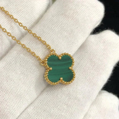 [⭐⭐JeweliWhal]CLOVER 15MM MALACHITE SINGLE FLOWER  NECKLACE