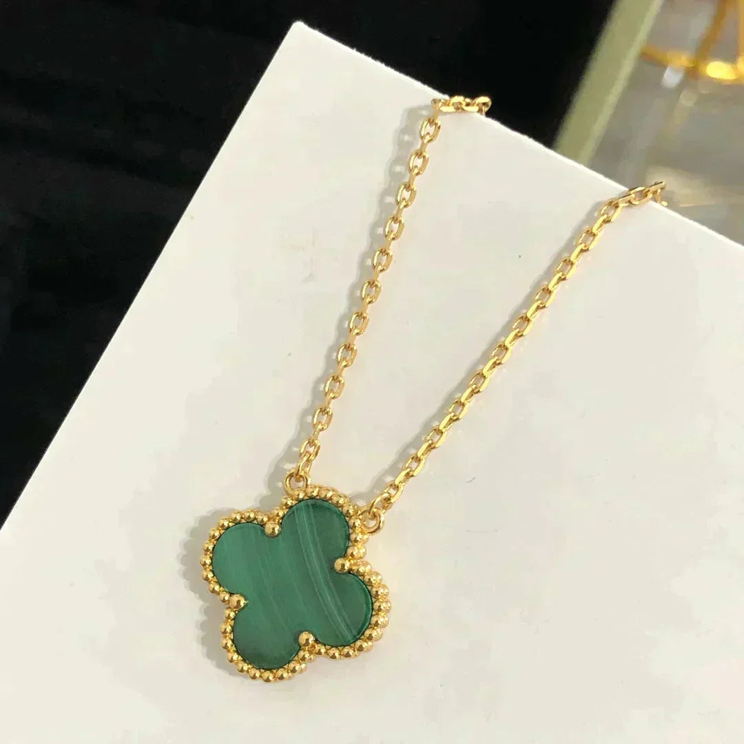 [⭐⭐JeweliWhal]CLOVER 15MM MALACHITE SINGLE FLOWER  NECKLACE