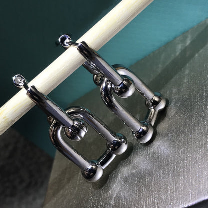 [JeweliWhal]HARDWARE DROP EARRINGS DOUBLE LINK