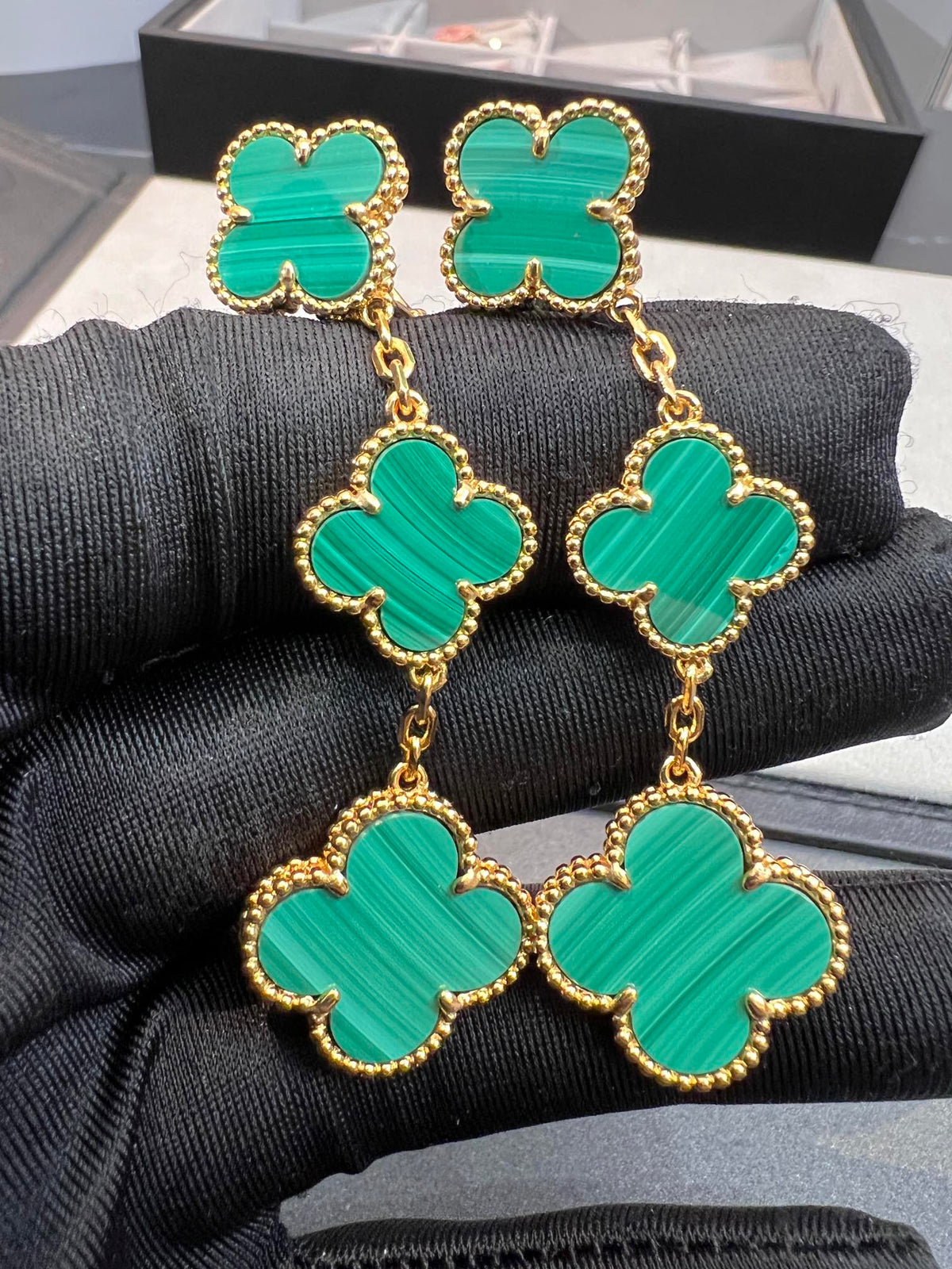 [⭐⭐JeweliWhal]CLOVER MALACHITE 3 MOTIFS GOLD