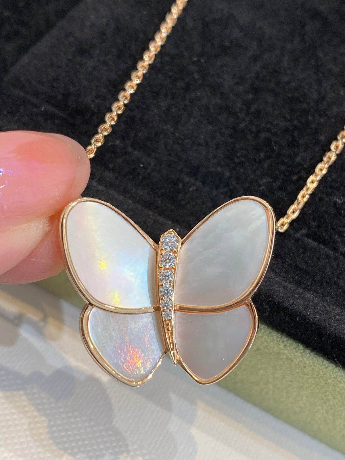 [⭐⭐JeweliWhal]SCHMETTERLING PERLMUTT DIAMANT-HALSKETTE GOLD