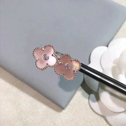 [⭐⭐JeweliWhal]CLOVER MEDIUM 1 MOTIFS  PINK MOP DIAMOND EARRINGS