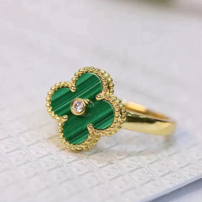 [⭐⭐JeweliWhal]KLEEBLATT MALACHIT RING GOLD DIAMANT