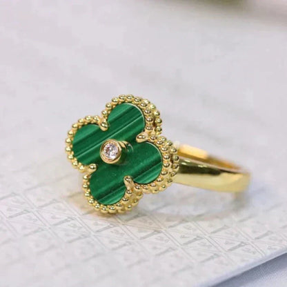 [⭐⭐JeweliWhal]KLEEBLATT MALACHIT RING GOLD DIAMANT