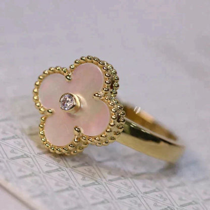 [⭐⭐JeweliWhal]CLOVER PINK MOP RING GOLD DIAMANT