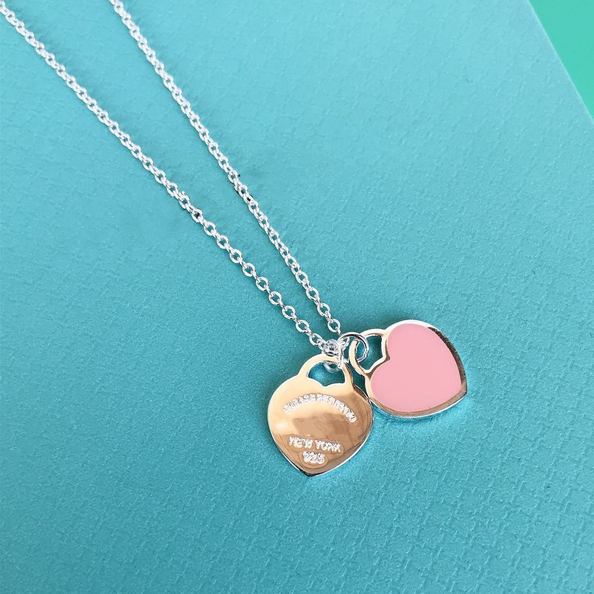 [JeweliWhal]DOUBLE HEART PEDANT SILVER NECKLACE
