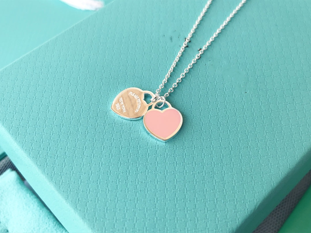 [JeweliWhal]DOUBLE HEART PEDANT SILVER NECKLACE
