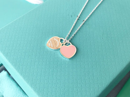 [JeweliWhal]DOUBLE HEART PEDANT SILVER NECKLACE
