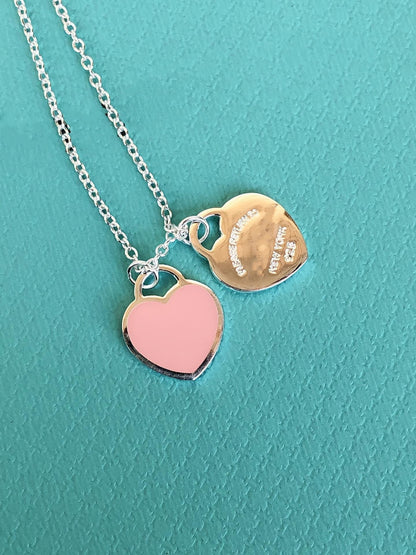 [JeweliWhal]DOUBLE HEART PEDANT SILVER NECKLACE