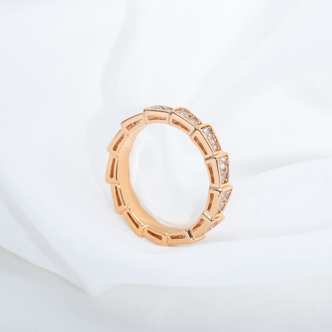 [⭐⭐JeweliWhal]SERPENTI RING PINK GOLD DIAMOND PAVED 3MM