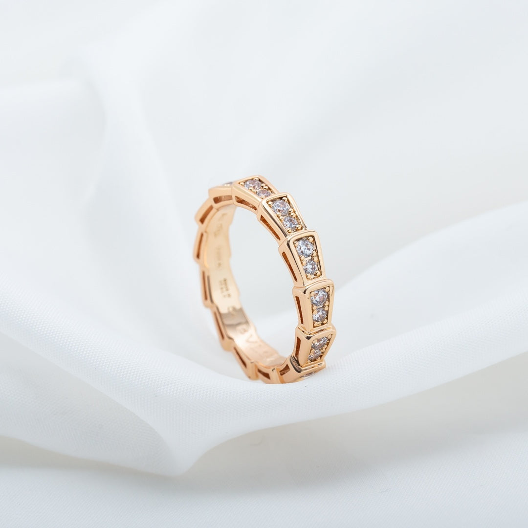 [⭐⭐JeweliWhal]SERPENTI RING PINK GOLD DIAMOND PAVED 3MM