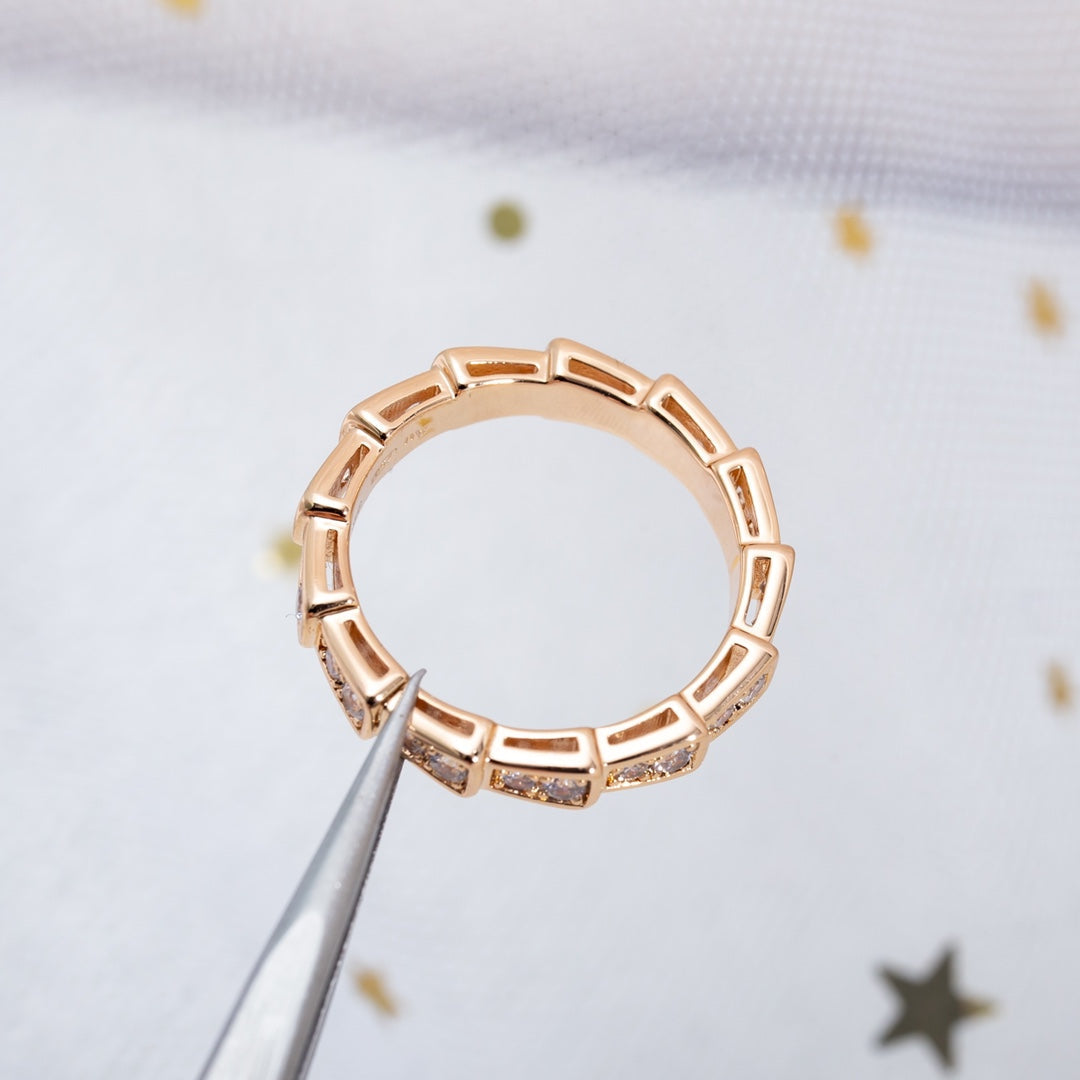 [⭐⭐JeweliWhal]SERPENTI RING PINK GOLD DIAMOND PAVED 3MM