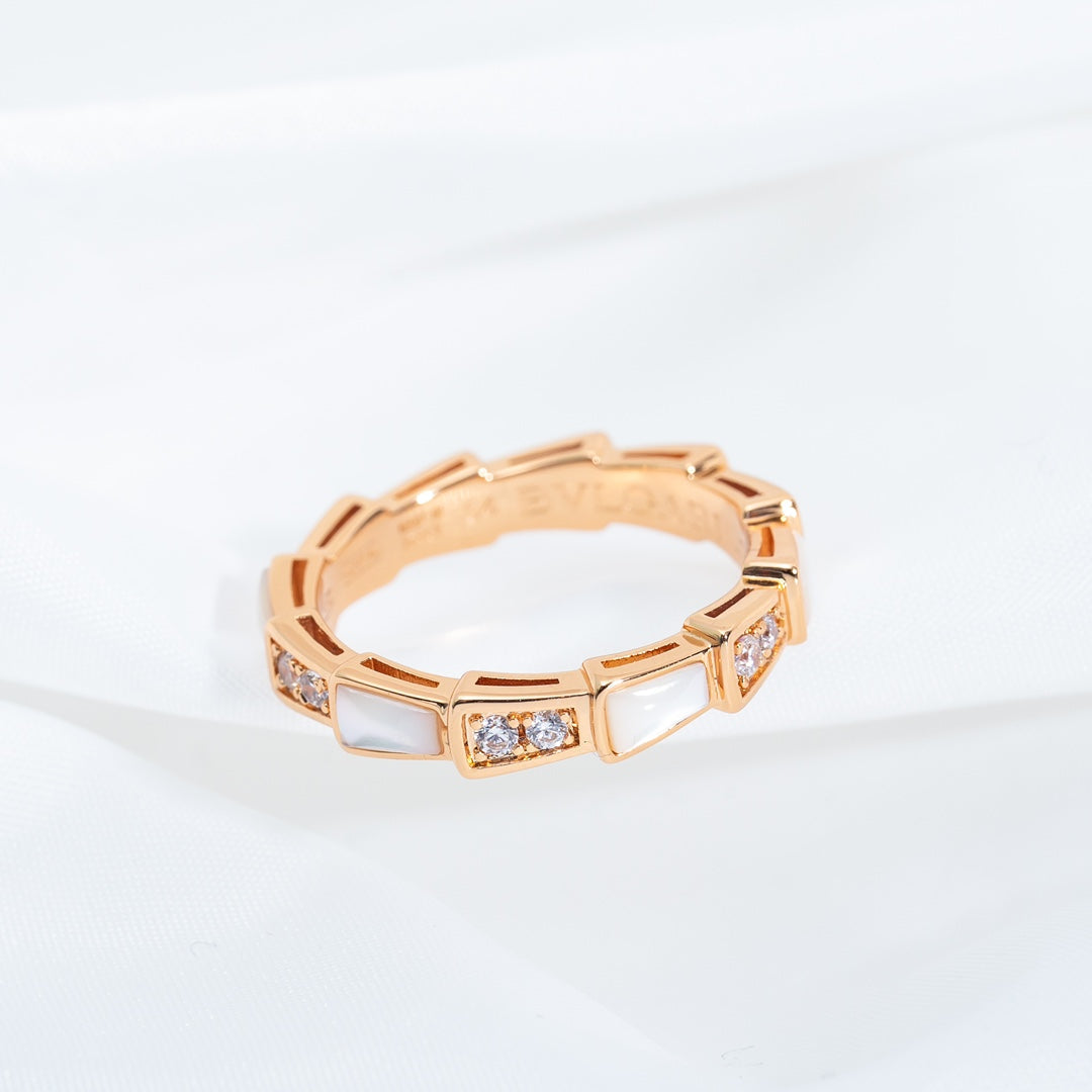 [⭐⭐JeweliWhal]SERPENTI RING PINK GOLD DIAMOND MOP 3MM