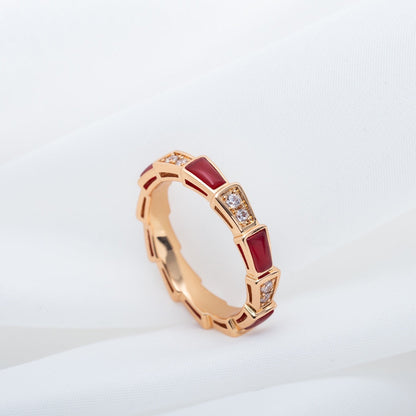 [⭐⭐JeweliWhal]SERPENTI RING PINK GOLD CARNELIAN DIAMOND 3MM