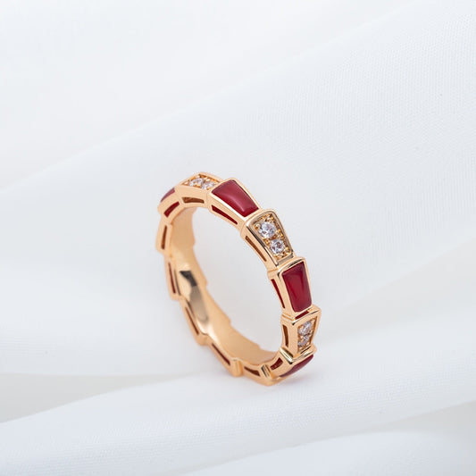[⭐⭐JeweliWhal]SERPENTI RING PINK GOLD CARNELIAN DIAMOND 3MM