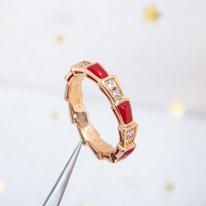 [⭐⭐JeweliWhal]SERPENTI RING PINK GOLD CARNELIAN DIAMOND 3MM