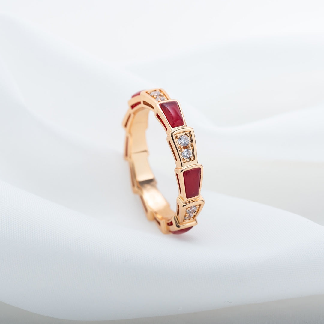 [⭐⭐JeweliWhal]SERPENTI RING PINK GOLD CARNELIAN DIAMOND 3MM