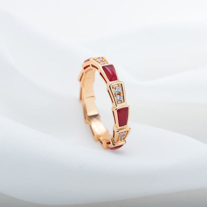 [⭐⭐JeweliWhal]SERPENTI RING PINK GOLD CARNELIAN DIAMOND 3MM