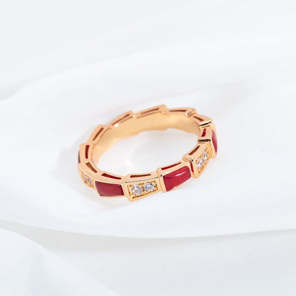 [⭐⭐JeweliWhal]SERPENTI RING PINK GOLD CARNELIAN DIAMOND 3MM
