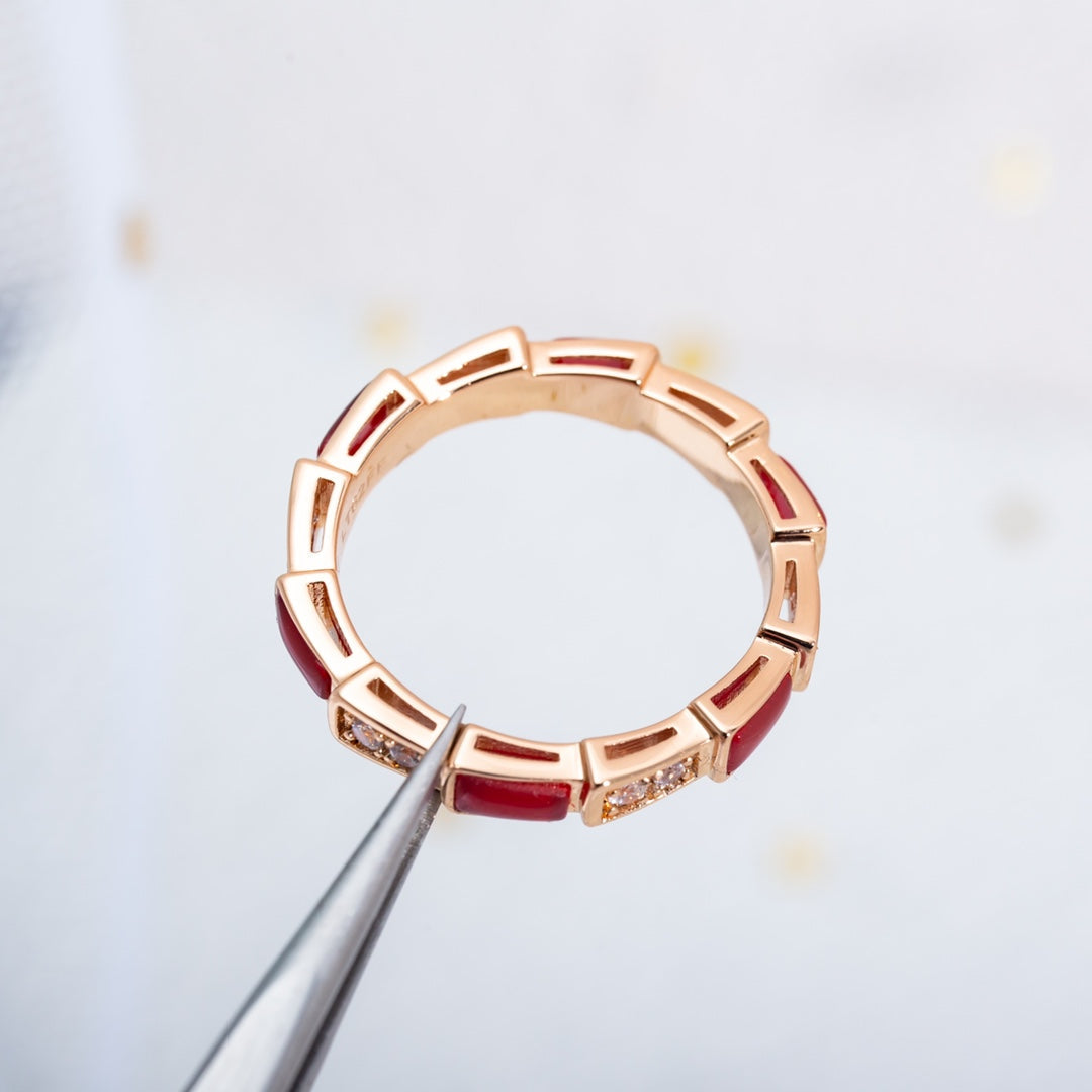 [⭐⭐JeweliWhal]SERPENTI RING PINK GOLD CARNELIAN DIAMOND 3MM
