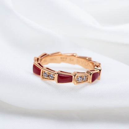 [⭐⭐JeweliWhal]SERPENTI RING PINK GOLD CARNELIAN DIAMOND 3MM