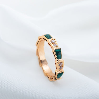 [⭐⭐JeweliWhal]SERPENTI RING PINK GOLD MALACHITE DIAMOND 3MM