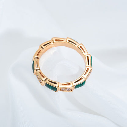 [⭐⭐JeweliWhal]SERPENTI RING PINK GOLD MALACHITE DIAMOND 3MM