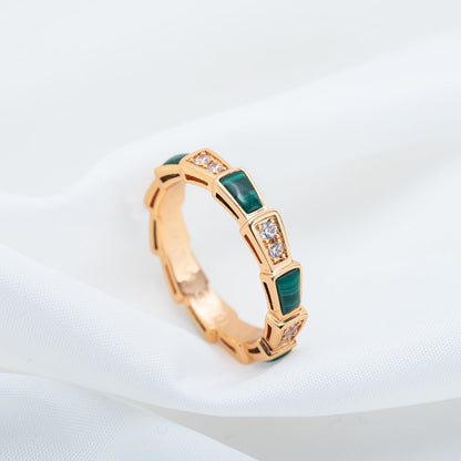 [⭐⭐JeweliWhal]SERPENTI RING PINK GOLD MALACHITE DIAMOND 3MM