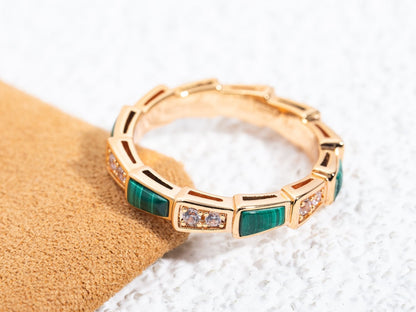 [⭐⭐JeweliWhal]SERPENTI RING PINK GOLD MALACHITE DIAMOND 3MM