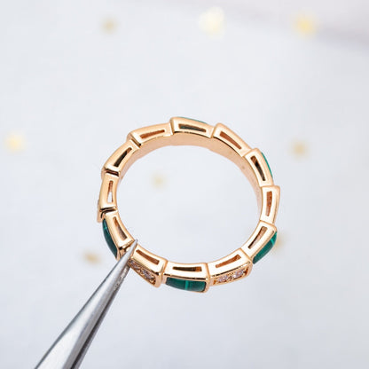 [⭐⭐JeweliWhal]SERPENTI RING PINK GOLD MALACHITE DIAMOND 3MM